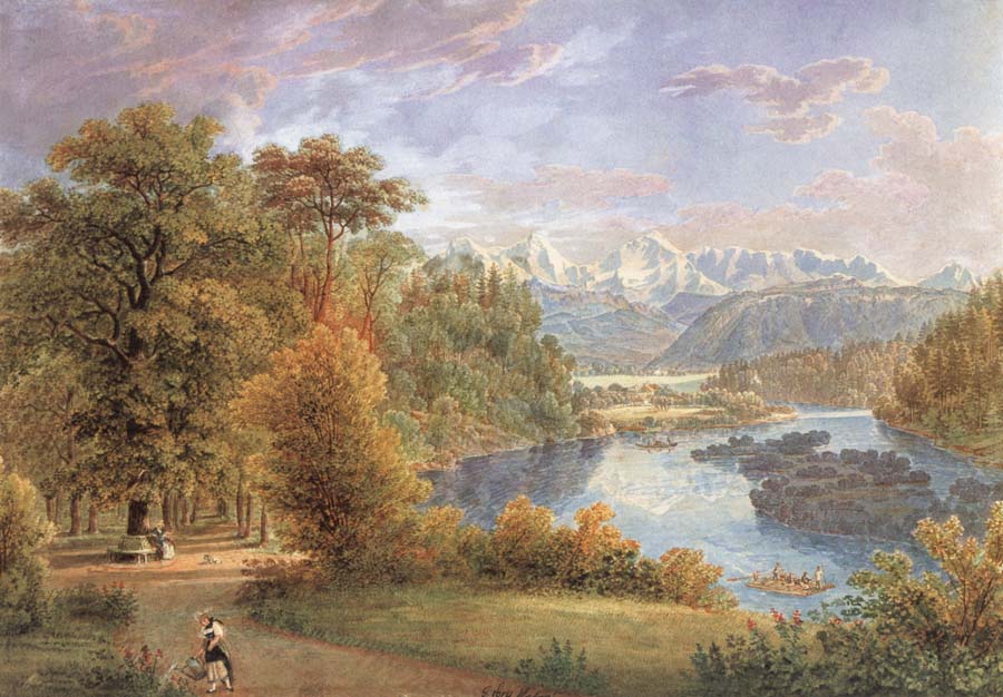 Outlook of the Elfenau on the Aare and the Alps